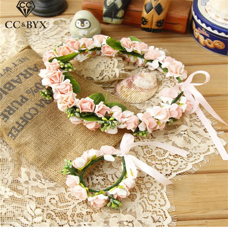 

CC Flower Crowns Tiaras Child Bracelet 2Pcs Romantic Garland Wedding Hair Accessories For Bridal Bridesmaids Beach Jewelry su026