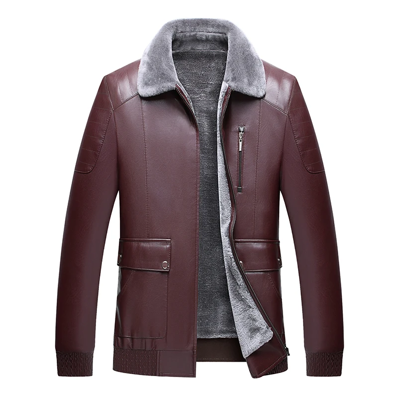 

2019 Men Leather Jacket Man Faux leather Jacket Winter Leather Coat Sheep Shearing Mens Leather Jackets Fur Collar Biker Hombre
