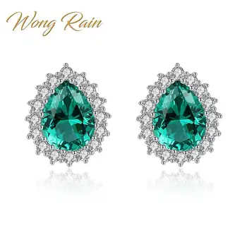 

Wong Rain 100% 925 Sterling Silver Pear Emerald Sapphire Smoky Quartz Gemstone Earrings Ear Studs Fine Jewelry Gift Wholesale