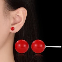 Высокое качество, 925 пробы, серебряные, красные, круглые бусины, серьги-гвоздики для женщин, девушек, модные вечерние ювелирные изделия, 1Y585