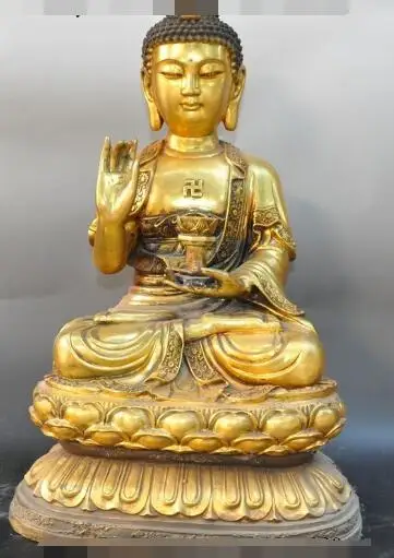 

S5424 23"Tibet Buddhist fane Bronze Gilt Joss Shakyamuni Sakyamuni Buddha Lotus Statue