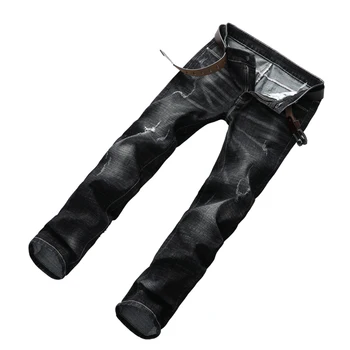 

High Quality Men Elastic Skinny Jeans Wrinkle in Knee Hip Hop Biker Pants Thigh Ankle Zipper Male Ripped Trousers Dropshipping 7