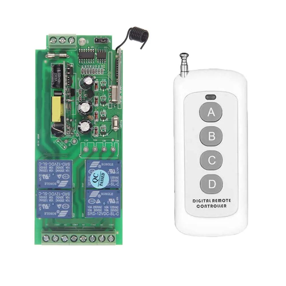 

500m AC 85V-265V 110V 220V 230V 4 Channel 4CH RF Wireless Remote Control Switch System Receiver + Transmitter, 315 / 433