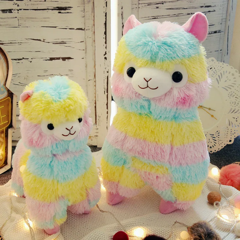 Wholesale cute beast rainbow Alpaca dolls plush toys colored grass mud horse dolls one by one 2