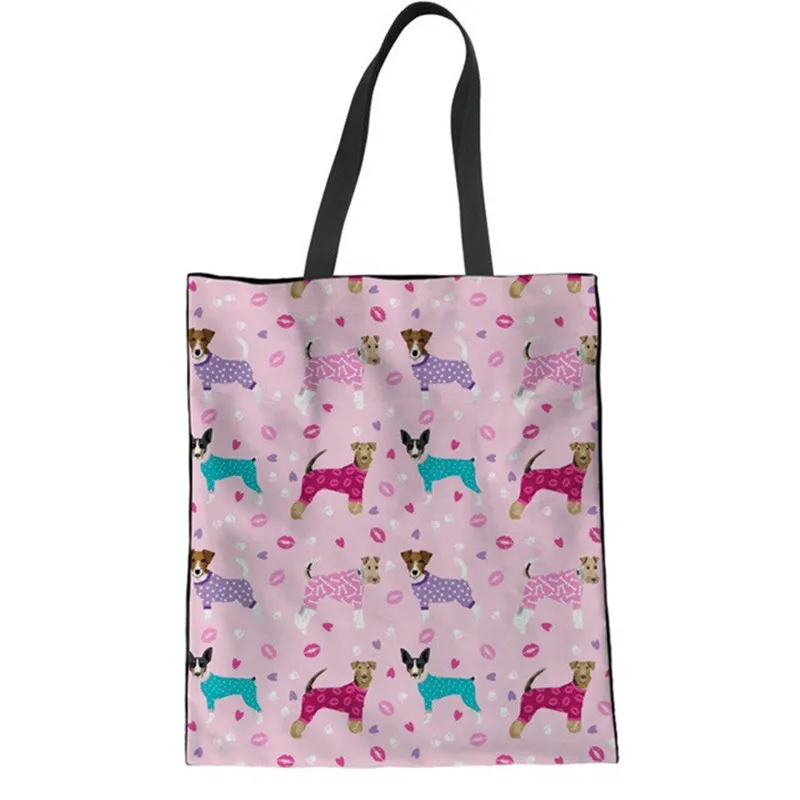 

THIKIN Fox Terrier Print Women Kawaii Linen Tote Bags Cute Pink Handbags Youth Girls Casual Travel Beach Bags Feminina Bolsa