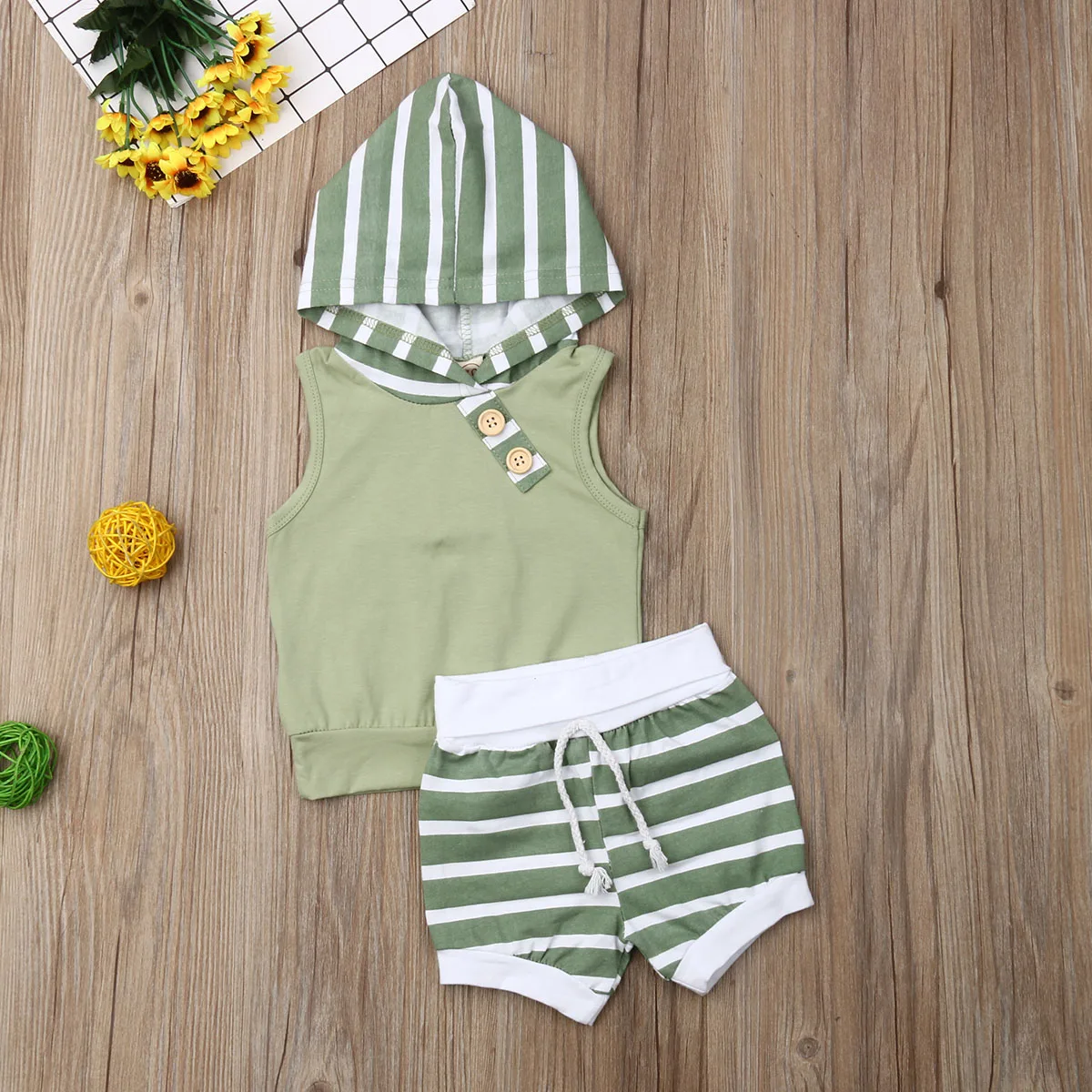 

Pudcoco Summer Newborn Baby Boy Clothes Sleeveless Hooded Striped Tops Short Pants 2Pcs Outfits Summer Clothes