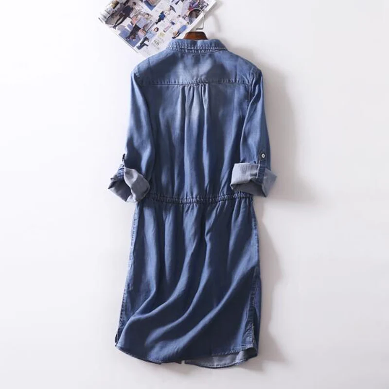 SEDUTMO 2018 Spring Denim Dress Women Tunic Jeans Shirt Dresses Sexy Autumn Vintage Fashion Long Sleeve Party Dress ED217