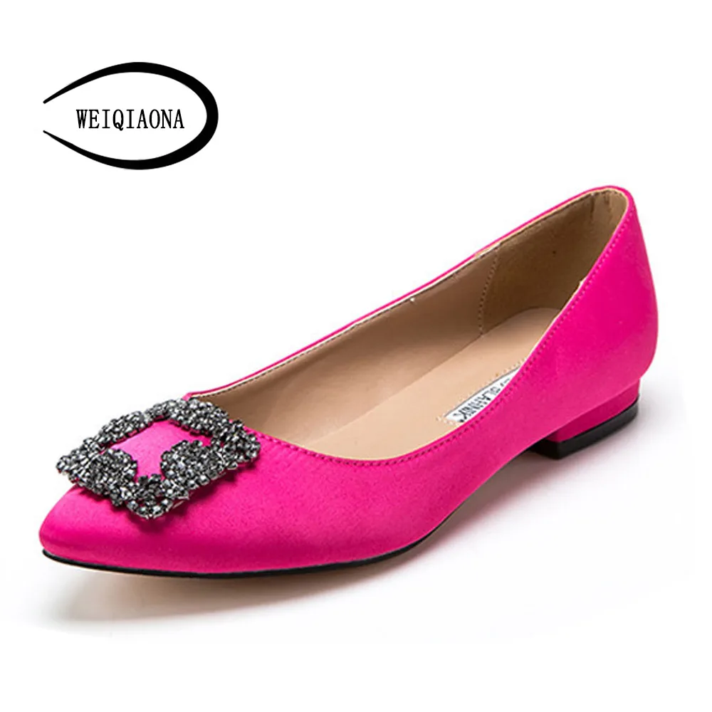 

WEIQIAONA 2019 New Luxury Crystal Women Shoes Casual Flat Ballet Princess Patent Fashion Brand Design Big Size 34-43 Pointed Toe