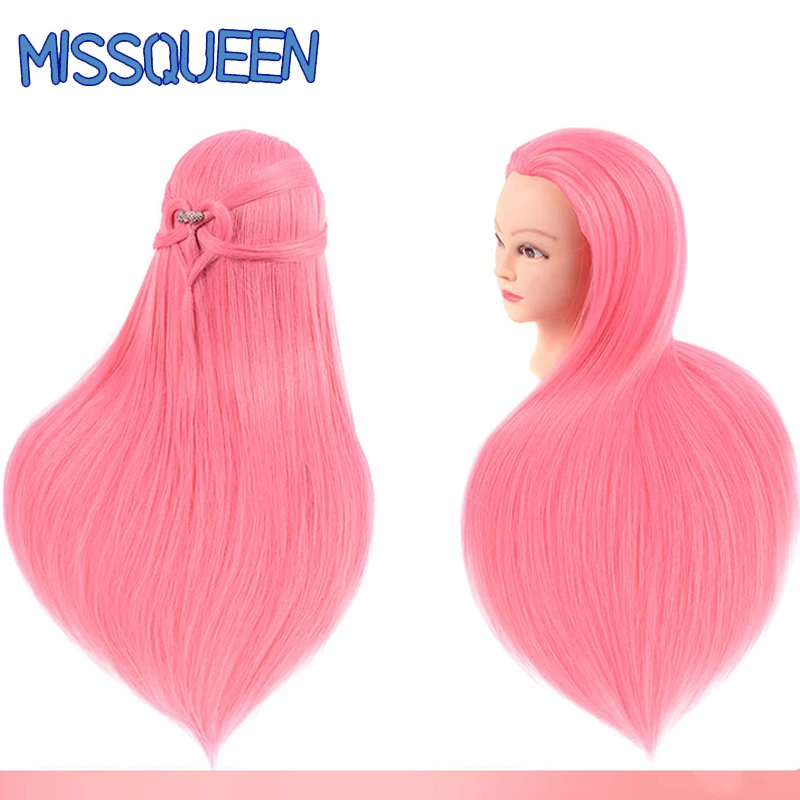 

MISSQUEEN 100% High Temperature Fiber Pink Hair Mannequin Head Good Training Head for Braid Hairdressing Manikin Head
