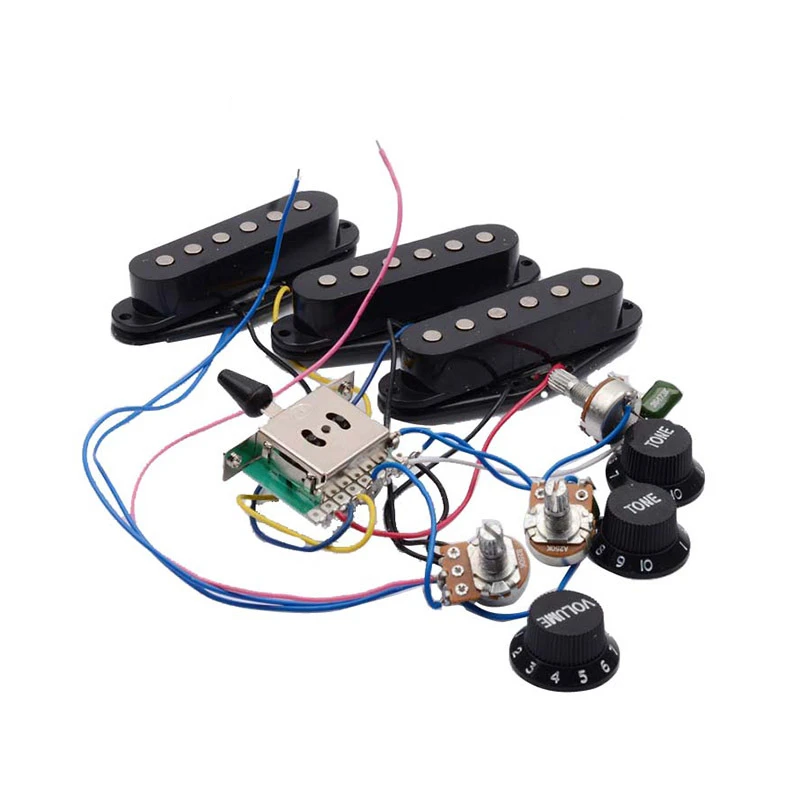 

Electric Guitar Pickup Wiring Harness Prewired 5-way Switch 2T1V SSS Pickup for ST Electric Guitar Black-White