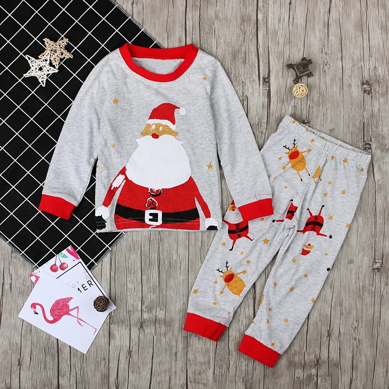 2 To 7Years Christmas Clothes Children Kids Nightclothes Autumn Winter Boys Girls Pajamas Suits Santa Claus Sleep Wear Clothing