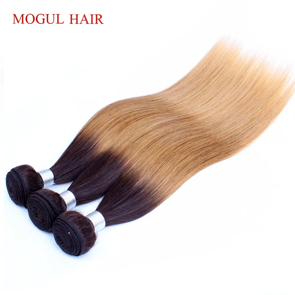 MOGUL волос индийский натуральные волосы Ombre прямые волосы Weave Связки 2/3 Связки три тона T 4 30 27 мёд блондинка remy химическое наращивание волос