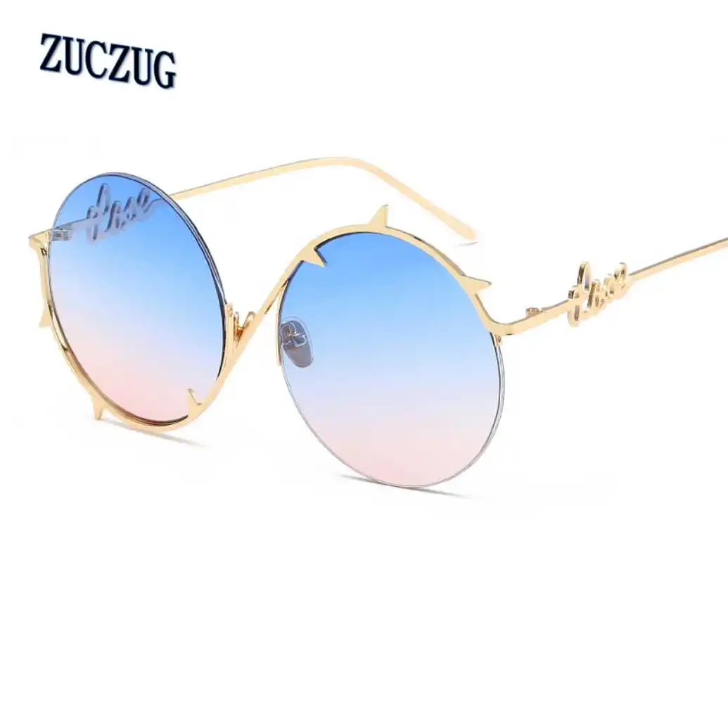 

Unique Spines Decoration Half Frame Round Women Sunglasses Fashion Men Gradient Lens Glasses with Chain Oculos De Sol Feminino