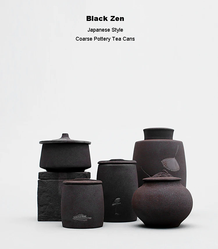 Черный дзен японский стиль грубая Керамика Чайные банки чайный набор кунг-фу чайная банка Caddy горшок сахарница чай герметичный креативный домашний декор
