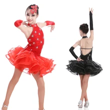 Модное сексуальное латинский бальный танец с блестками для девочек, детское платье для латиноамериканских танцев, танцевальное платье для сцены