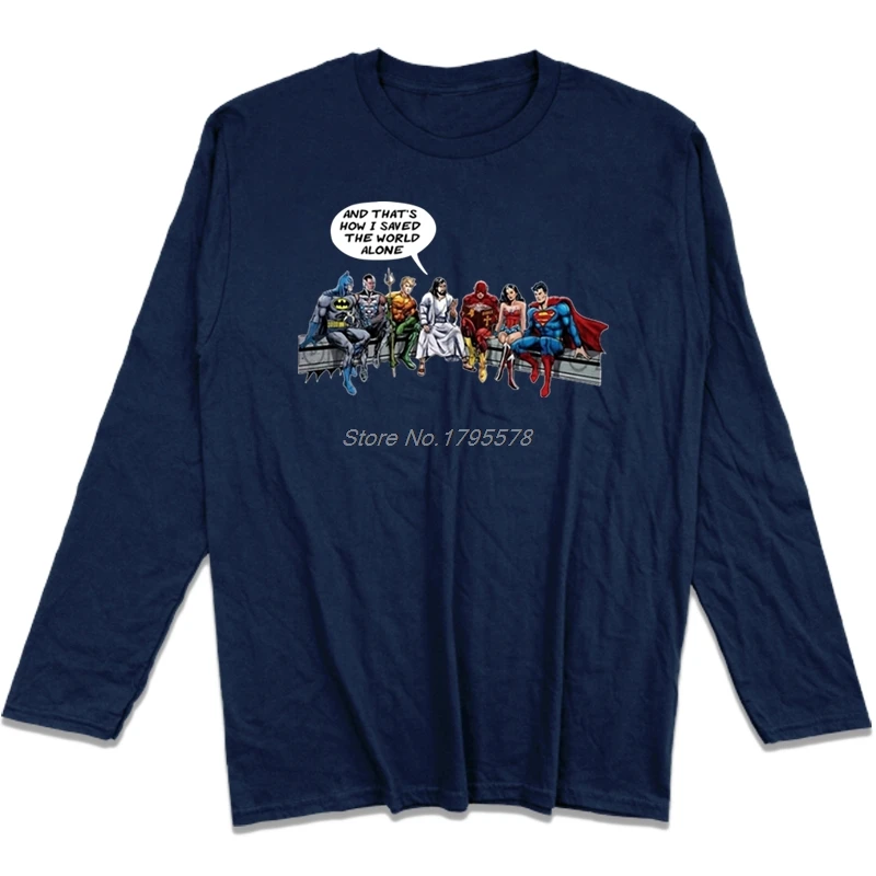 

Captain America Spiderman Batman Superman And That Is How I Saved The World Jesus T Shirt Men's Long Sleeve Cotton Shirt Tees
