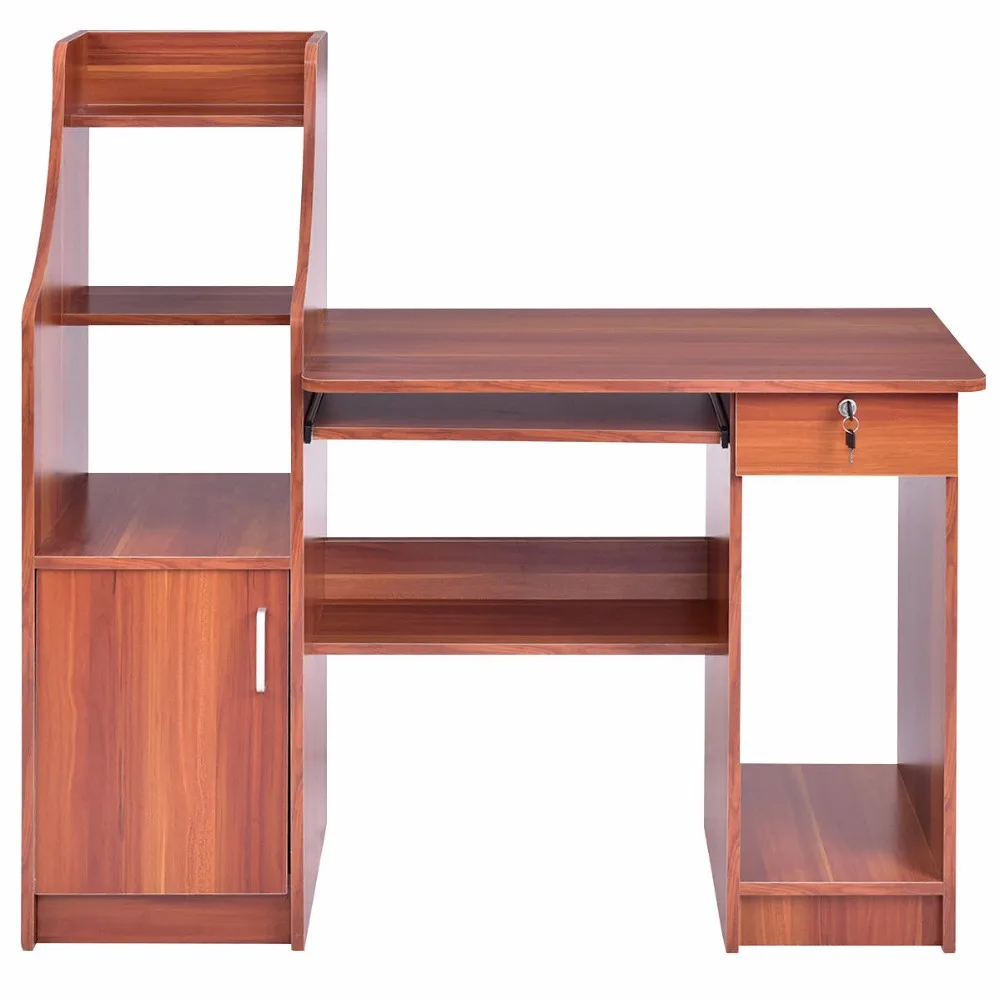 Student Computer Desk Wood Table Hutch Keyboard Sliding Tray Drawer Shelf School