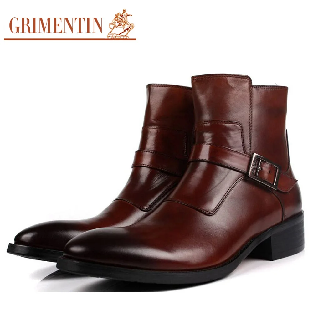 GRIMENTIN Mens Ankle Boots Genuine Leather Black Brown Zipper Italian