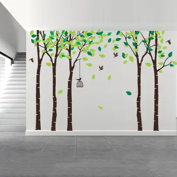 

Super Huge Exquisite Background Wall Sticker Backdrop High-end 5 Green Trees Manual Painted Wall Stickers Home Decal 180*250cm