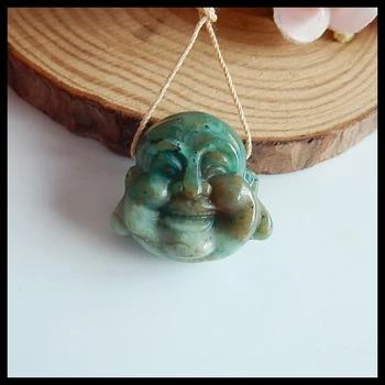 

semiprecious stone carving pendant.Natural stone Carved Buddha head Chrysocolla Pendant,27x26x10mm,9.5g