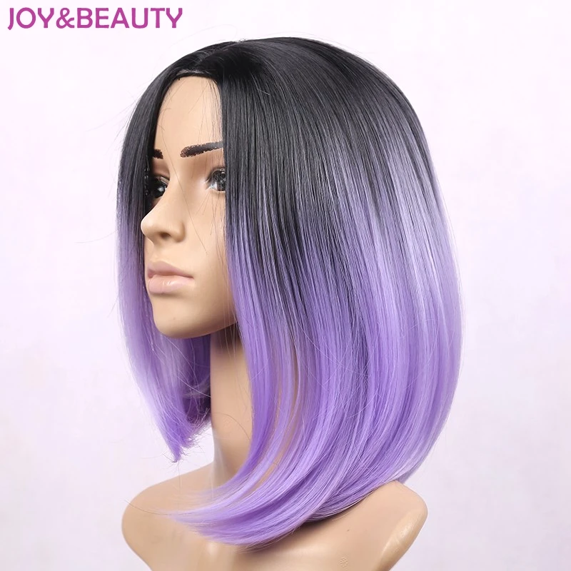 JOY& BEAUTY синтетические волосы термостойкие волосы Омбре черный до фиолетовый два тона цвет натуральный 12 дюймов длинный короткий Боб Женский парик