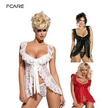 Fcare Европа и Америка прозрачное кружевное ночное белье от M до 4XL платье+ стринги размера плюс Сексуальное белье