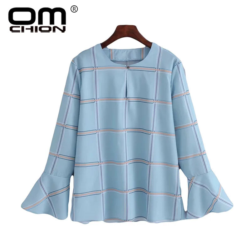 Omchion Blusa feminina 2018 Новый O Средства ухода за кожей шеи плед шифон Летний Топ