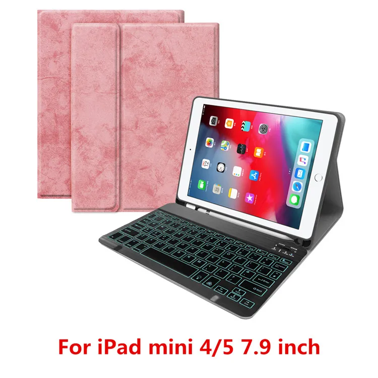 Чехол клавиатура для iPad mini 5 7,9 чехол 360 Поворот беспроводная клавиатура с подсветкой Bluetooth чехол для iPad mini 4/5 7,9 дюймов Чехол - Цвет: rose gold