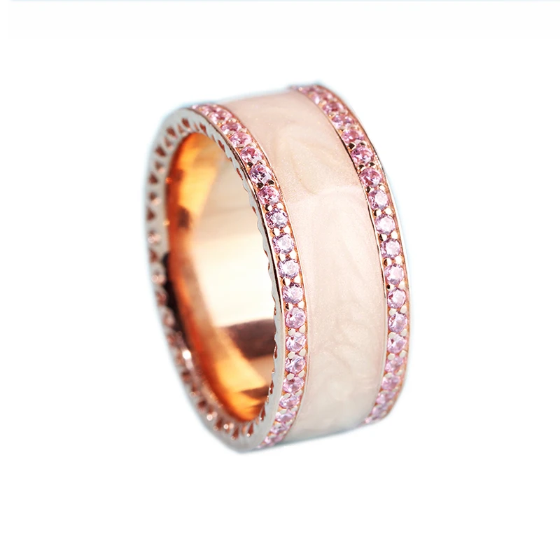 

PANDOCCI Fashion Rose Gold Heart Ring Authentic 925 Sterling Silver Fits for Original European Charm Jewelry Women