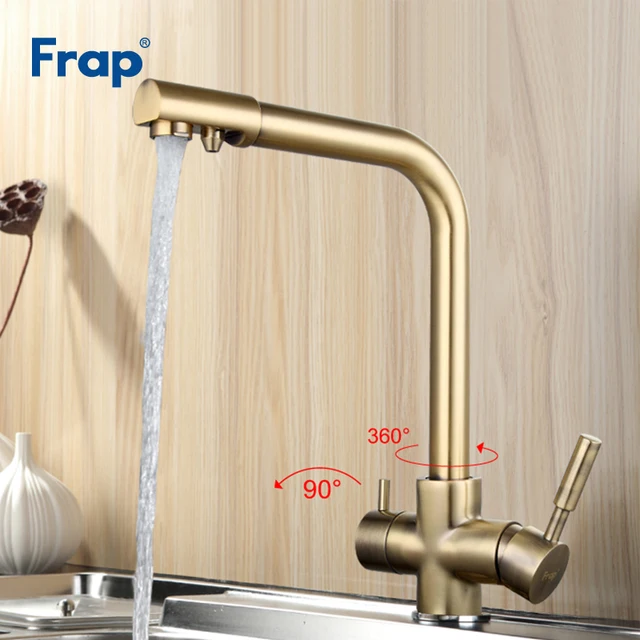 Cheap Frap Bronze Kitchen Faucet 360 Degree Rotation with Water Purification Features Faucets Double Handle Brass Taps Crane F4352-4