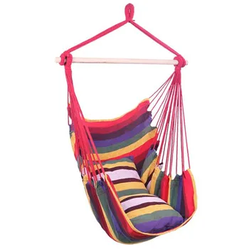 

Distinctive Cotton Canvas Hanging Rope Chair with Pillows Rainbow hanging bed for traval home gardening