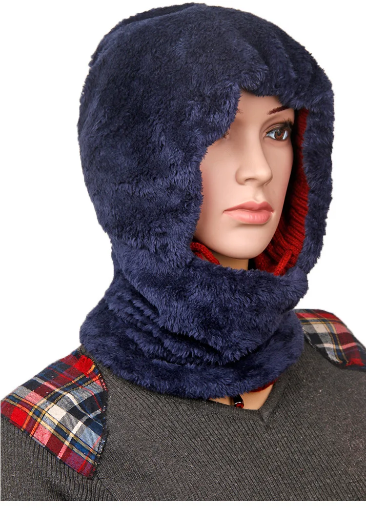 Осень-зима шеи теплые утолщенные шерстяные шапка шарф Кепки для Для женщин Для мужчин Вязанные Трикотажные шапочки Skullies шапочка зимняя