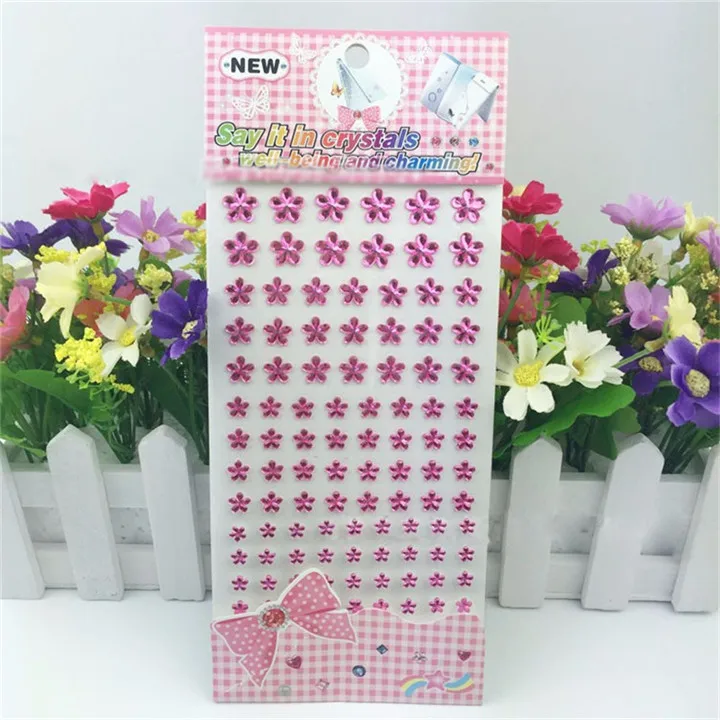 5 DIY Jewelry Rhinestone Decor Decal Car Styling Accessories Mobile Sticker Acrylic Flower Flat Nail Sticker Jewelry Findings