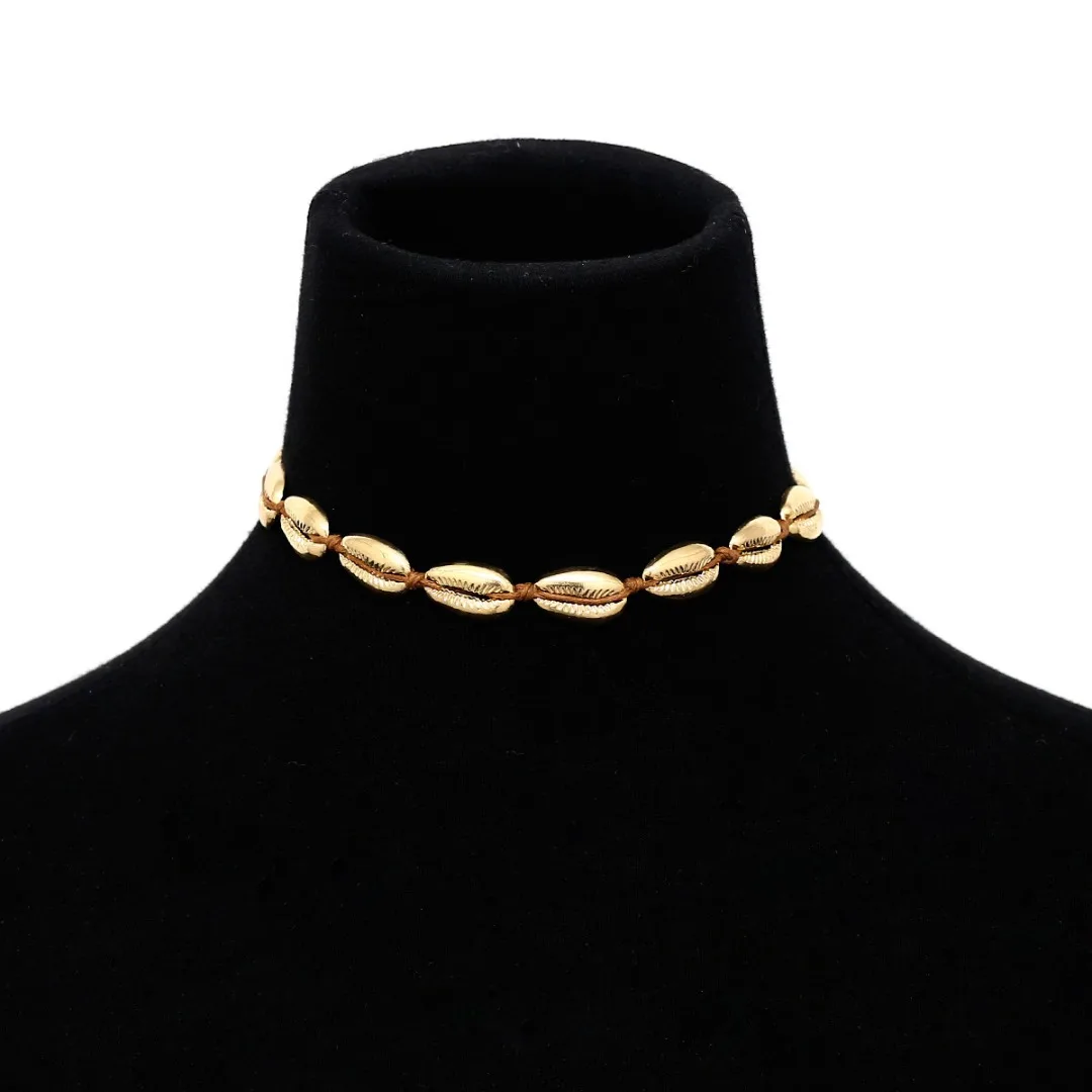 Shellhard Vintage Boho Natural Shell Choker Chain Silver Gold Alloy Lobster Claw Rope Chain Summer Beach Ocean Jewelry Gift