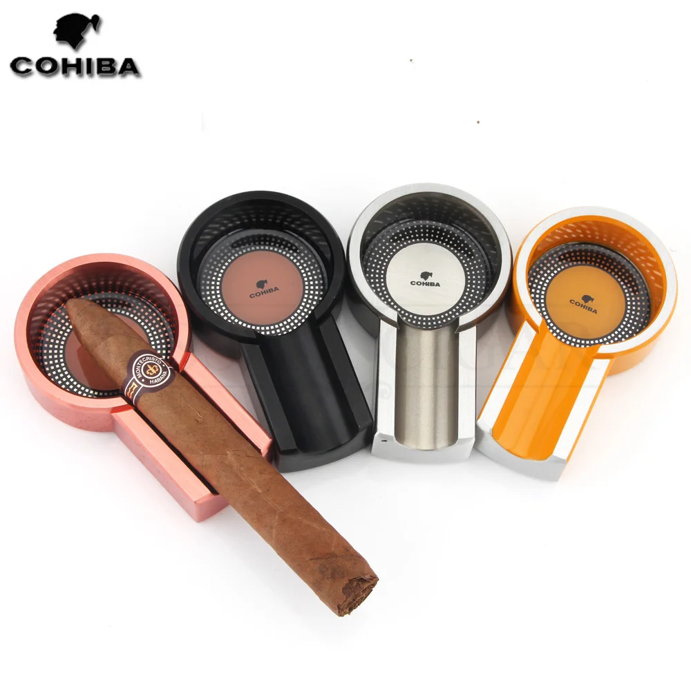 

COHIBA Metal Cigar Ashtray Travel Outdoor Ash Tray 1 Ash Slot Portable Cigarette Ashtray For Car Pocket Ashtrays Round