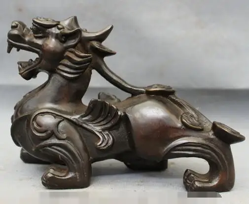 

S01043 8" Folk Chinese Bronze Copper FengShui Dragon Kylin Unicorn Statue Figurine B0403