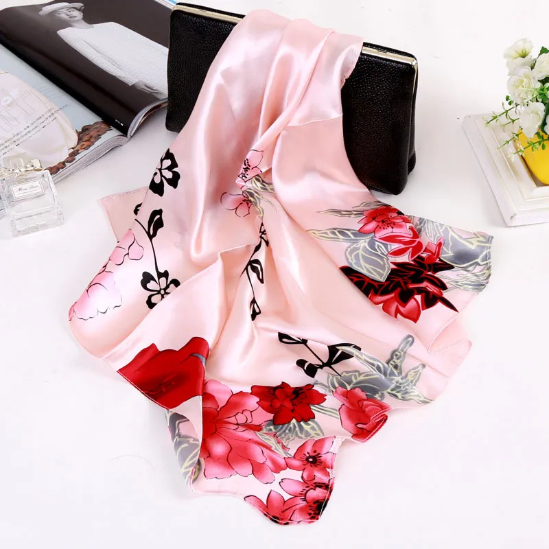 Женские шарфы, квадратный шарф, имитированный шелковый шарф стюардессы, Дамский офисный шейный платок, бандана, хиджаб 60x60 см - Цвет: 21