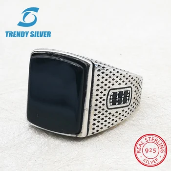 

silver 925 fine jewelry man rings men accessories turquoise gemstone natural black onyx red agate wholesale TRENDY SILVER TCR372