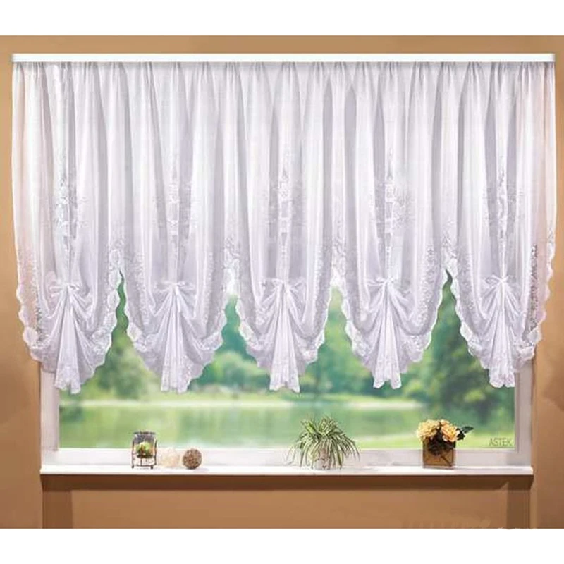 Fashion White Lace Blinds Pleated Design Stitching Curtains for Living Room Bedroom Short Tulle Kitchen Window Valance Curtain
