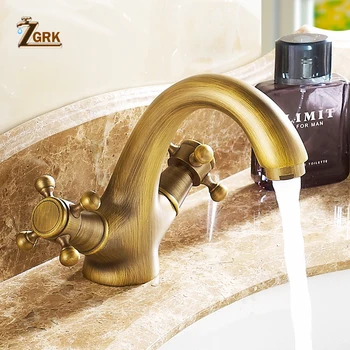 

ZGRK Classic Basin Faucet Copper Antique Style Hot And Cold Faucet Dual Holder Single Hole Water Tap