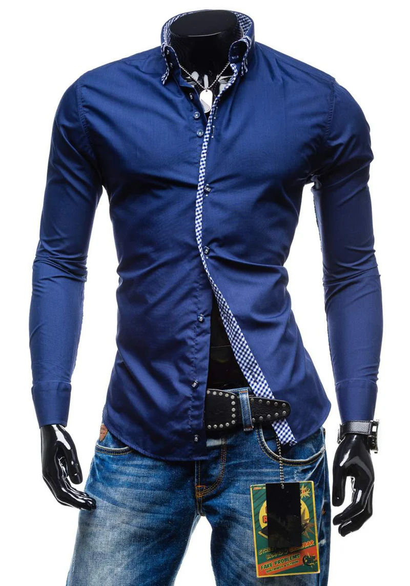 Kopen 2019 Lente Nieuwe Dubbele Kraag Slim Fit Man Shirt Solid Lange Mouwen Britse Stijl Katoen Mannen Shirt