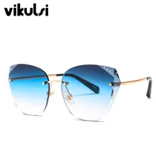 Роскошные Брендовые женские солнцезащитные очки с кристаллами, градиентные оттенки, новинка, модные солнцезащитные очки без оправы с бриллиантами для женщин и мужчин, UV400, Gafas De Sol