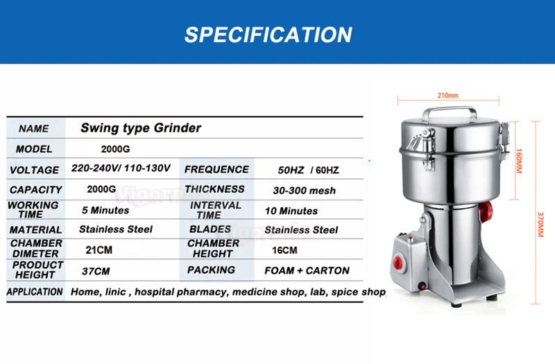 SPEC of 2000g dry food grinder