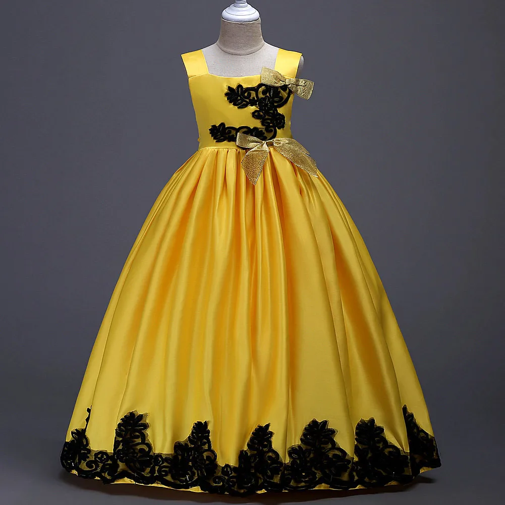 

Kids Girls Princess Dress Strappy Embroidered Satin Sleeveless Bowknot Formal Dress @ZJF