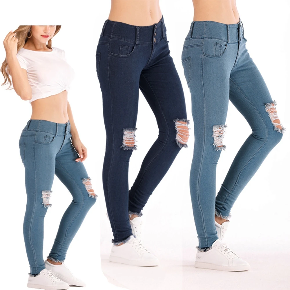 JAYCOSIN  2019 Summer Women Low Waisted Skinny Hole Jeans Stretch Slim Pants Calf Length Pencil Jeans 19JAN21