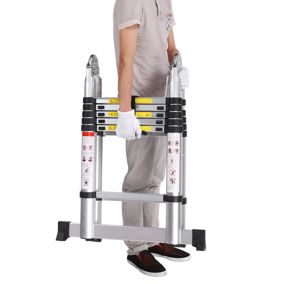 Ancheer 3.8M Multi-Purpose Aluminium Telescopic Ladder Extension Extendable Folding Ladder Extension Home Outdoor Ladder