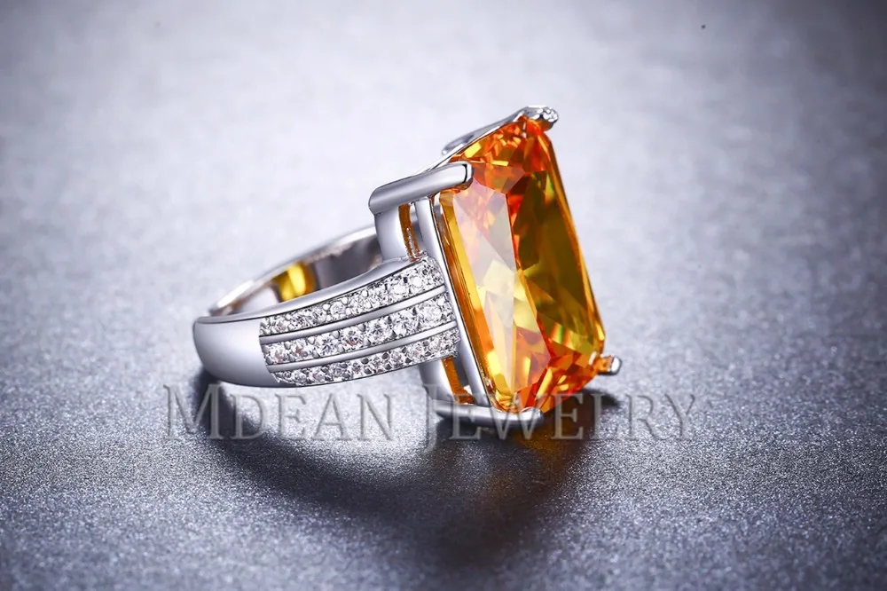 MDEAN, кольца из белого золота с большим желтым камнем для женщин, ювелирные изделия для помолвки, свадьбы, женские Кольца bijoux bague, размеры 5-12, MSR890