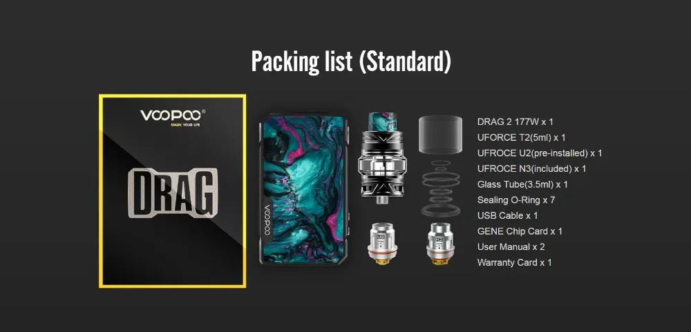 Voopoo Drag 2 TC комплект 177 Вт Drag 2 Коробка мод Vape с 5 мл Uforce T2 SubOhm Танк U2 N3 катушка электронная сигарета испаритель