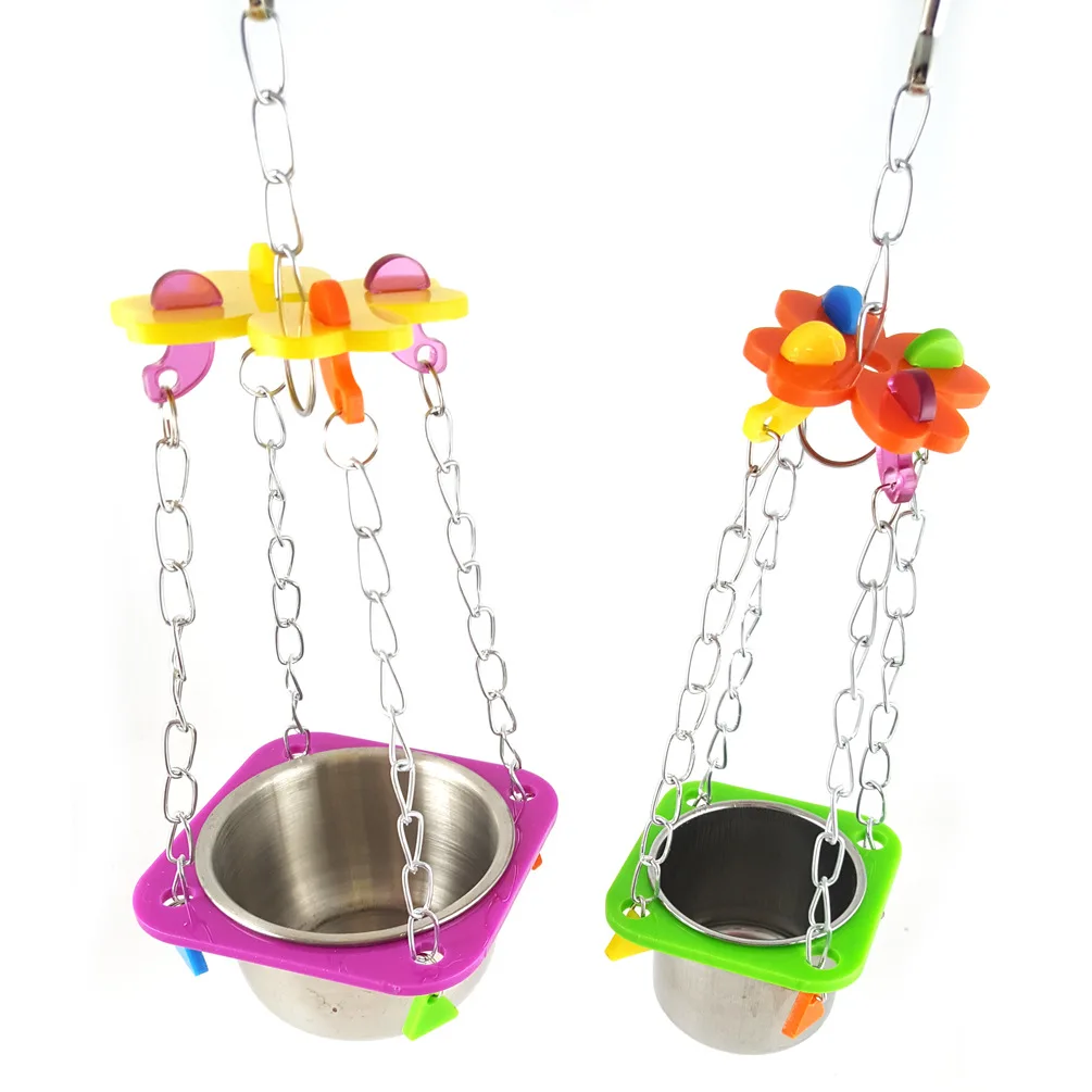 Swing Hanging Feed Bowel Food Water Colorful Acrylic Toy Cage For Pet