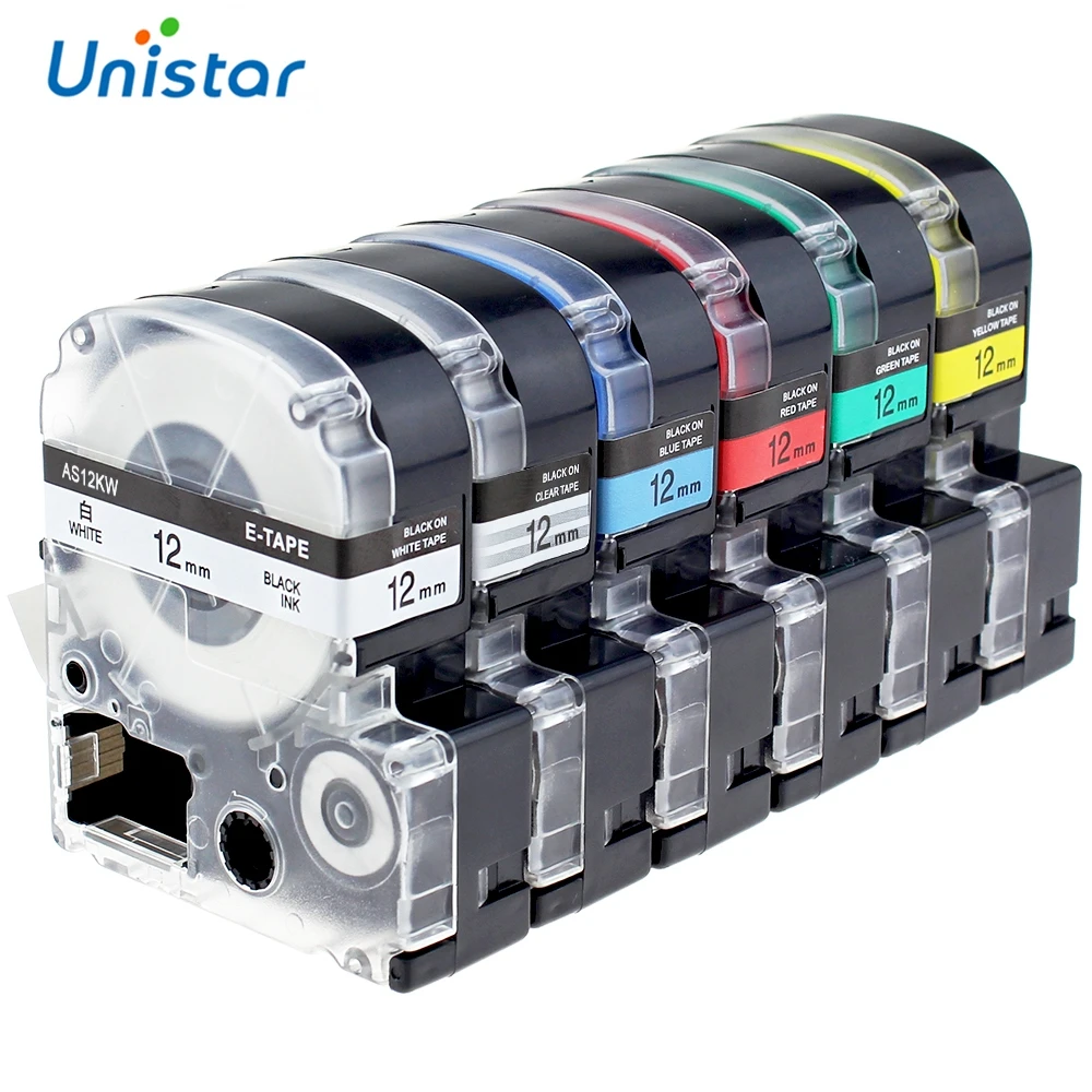 

6pcs/Lot SS12KW Combo Set compatible for Epson/King Jim Printer Label Tapes ST12KW SS12BW SS12YW SS12GW Ribbons 12mm*8m LW800